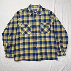 True Vintage Pendleton Board Shirt Surf Plaid Virgin Wool Loop Collar Flannel OR